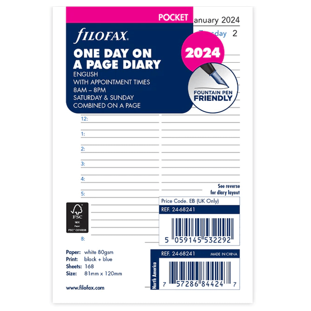 Filofax 2024 Pocket Day Per Page with Appointments